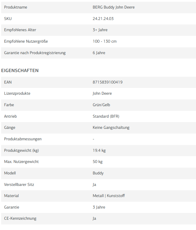 BERG Buddy John Deere